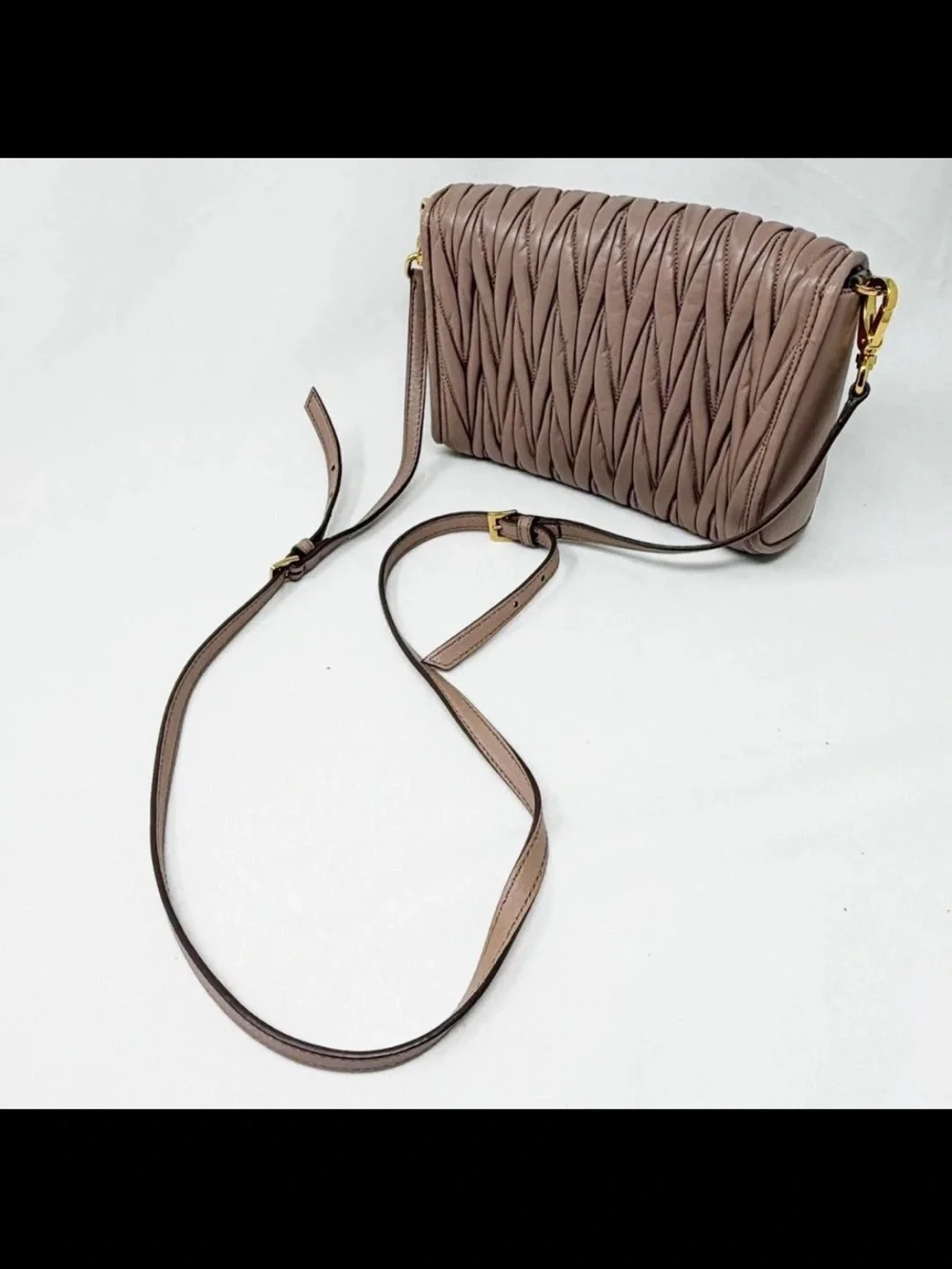 Miu Miu Quilted Matelassé Leather Crossbody in Taupe